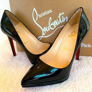 Christian Louboutin Pigalle Plato 120 4”Black Patent Calf Pumps - size 37/7